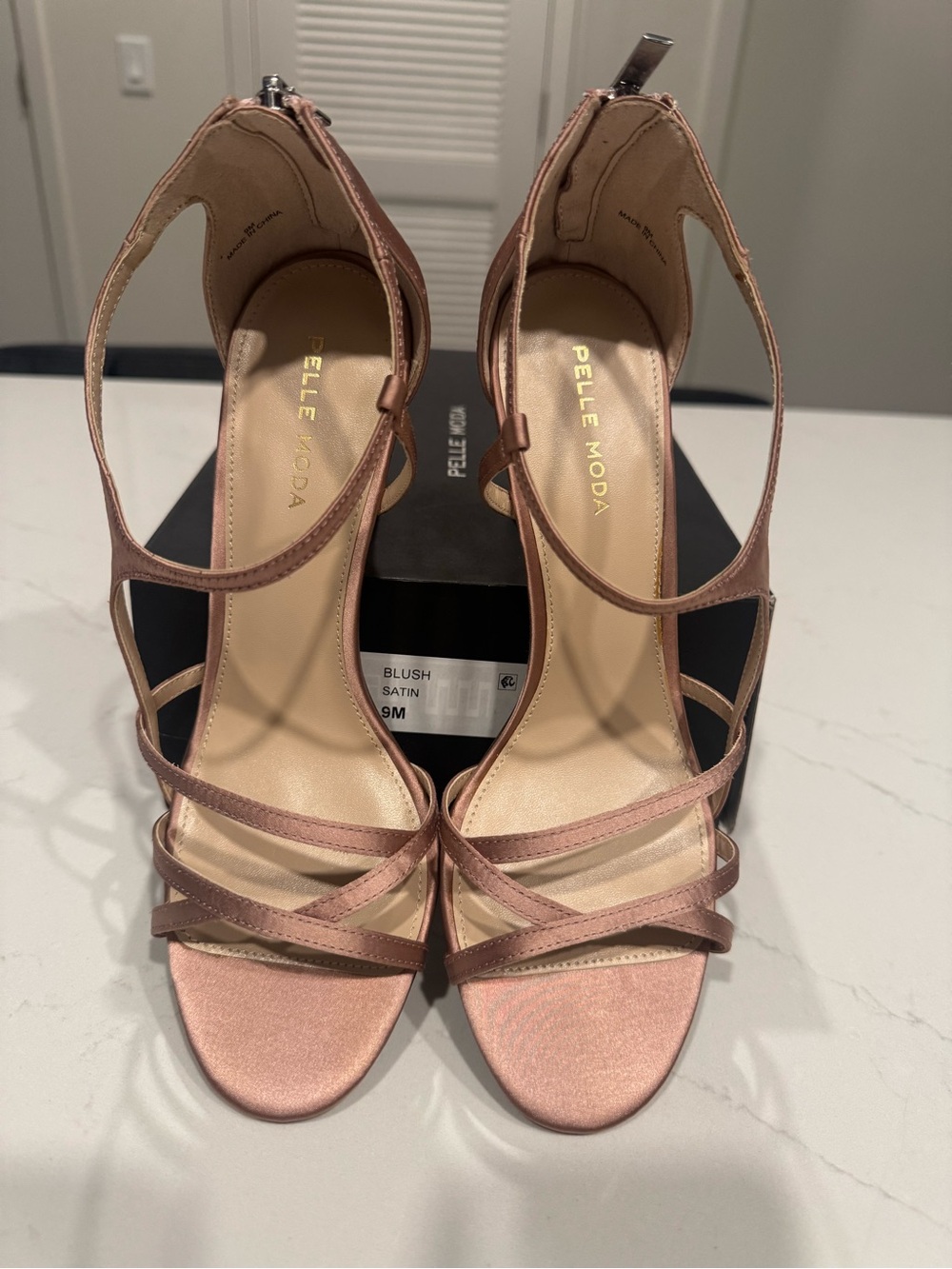 Brand New Pelle Moda Blush Pink Satin Strappy High Heels